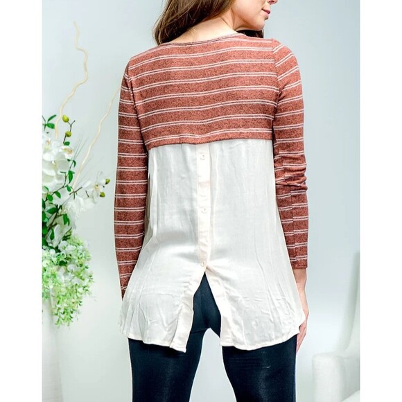 Women’s Long Sleeve Striped Top with Cream Color Block – Size M - Picture 6 of 10